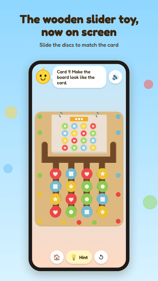 Sliding wooden discs to match the picture card in Peekaslide