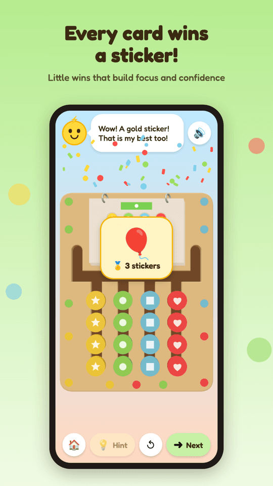 Winning a gold sticker after solving a card