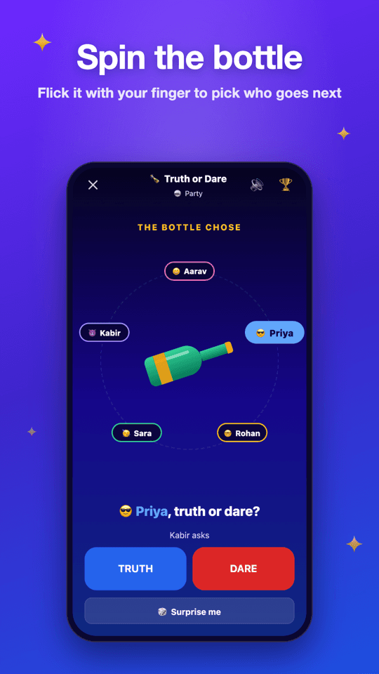 Spinning the bottle to choose who goes next